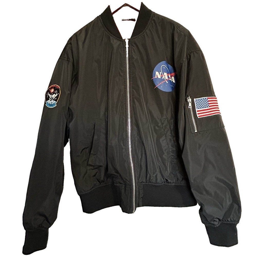 NASA Bomber Jacket with‎ Patches Black Size Large